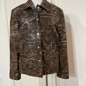 Women's Brown Patterned faux leather patchwork Jacket